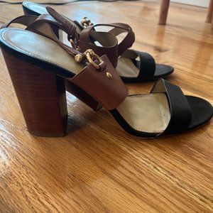 Coach black and brown strappy sandals (Size 9.5, 3 1/2 inch heel)